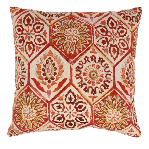 Summer Breeze Crimson Red Radial Tile Pattern Cotton Floor Pillow 23" x 23"