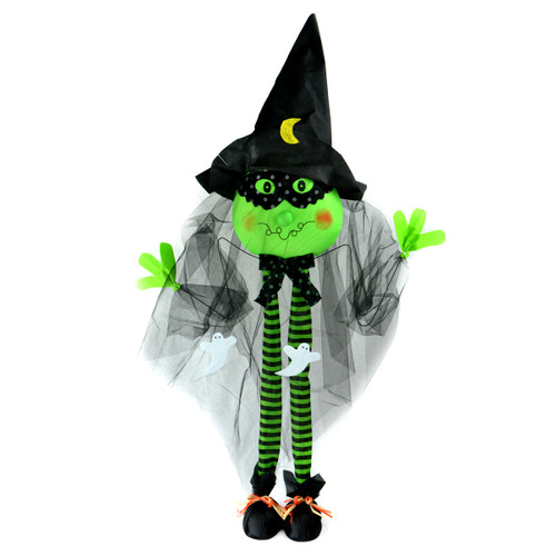 44" Black and Green Standing Witch with Long Legs Halloween Decoration