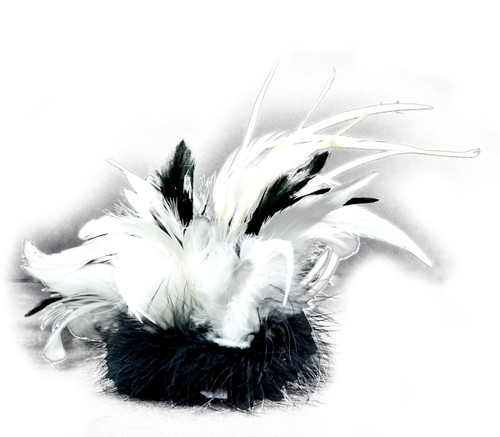 Pack of 3 Black and White Fancy Feather Chandelle Clips 7"
