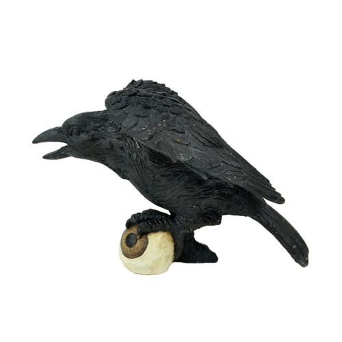 7" Black Crow Holding an Eyeball with its Foot Halloween Decoration