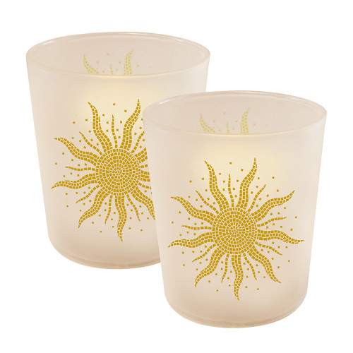 Set of 2 Mosaic Sun White Battery Operated Flickering LED Candles 3.75"