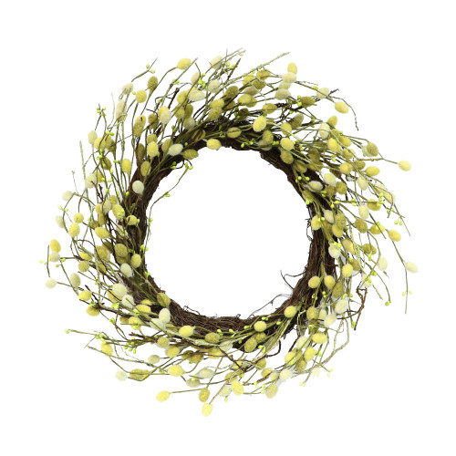 22” Yellow Pussy Willow Floral Wreath