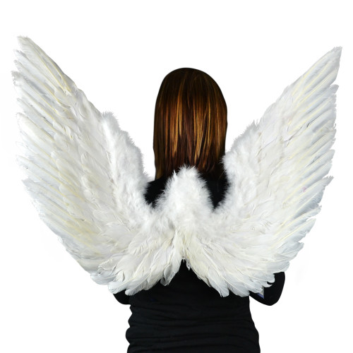 35" White Feather Accented Wings Halloween Costume Accessory - One Size Fits Most