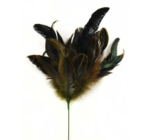 Pack of 6 Black and Sage Green Feather Floral Wire Stems 14"