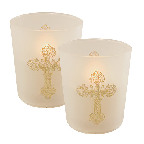 Set of 2 Gold Cross Battery Operated LED Candles 3.75"