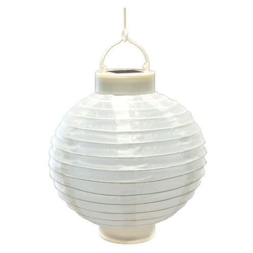 Set of 3 White Round Solar Powered Nylon Lanterns 8”