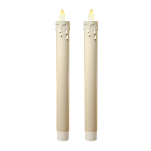 Set of 2 Ivory Color LED Flickering Battery Operated Taper Candles 9”