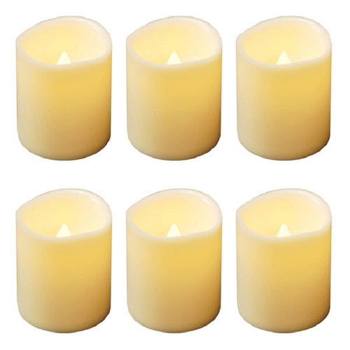 Set of 6 Amber Battery Operated Flameless Flickering Mini Pillar Candles 2.25"
