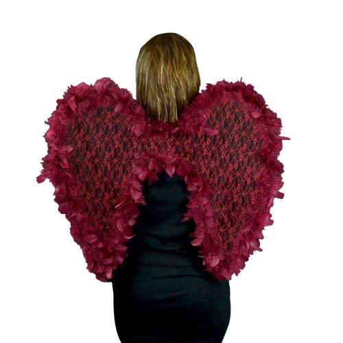 23" Burgundy Lace Feather Accented Wings Halloween Costume Accessory - One Size Fits Most