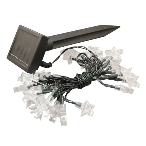 30 White Star Solar Powered Mini String Lights- White Stars - 11.25 ft Long