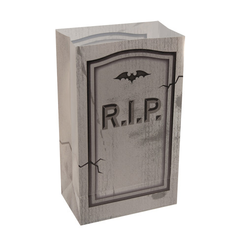 Set of 12 Gray and Black Tombstone Design Plastic Luminaria Bags
