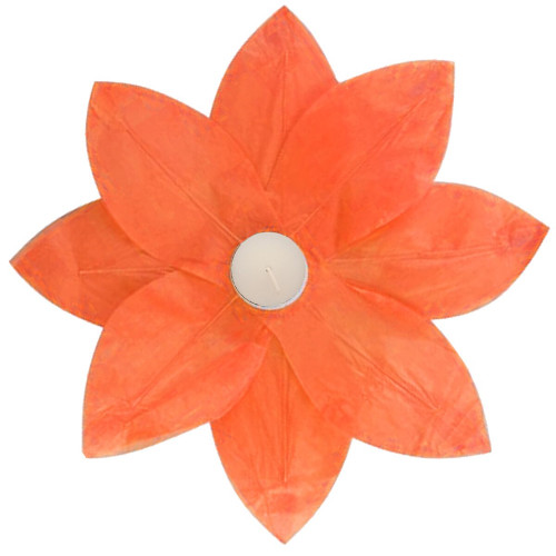 Set of 6 Orange Floating Lotus Paper Flower Lanterns with Tea Light Candle 12"