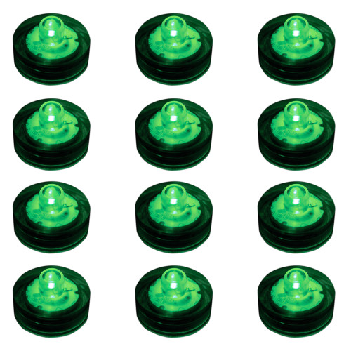 Set of 12 Green Battery Operated Submersible LED Lights 1.25"