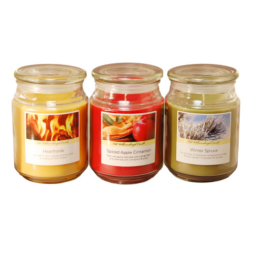 Set of 3 Brown and Red Holiday Collections Scented Candles Glass Jars 6”