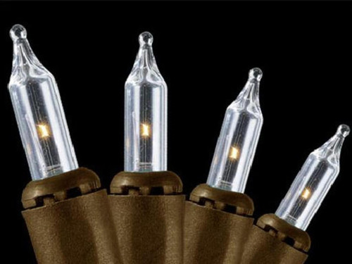 Pack of 10 Clear Mini Christmas Flashing or Steady Burn Christmas Light Set, 21.9ft Brown Wire
