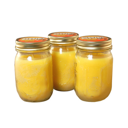 Set of 3 Yellow Citronella Candles in Glass Mason Jar with Metal Lid 5.5"