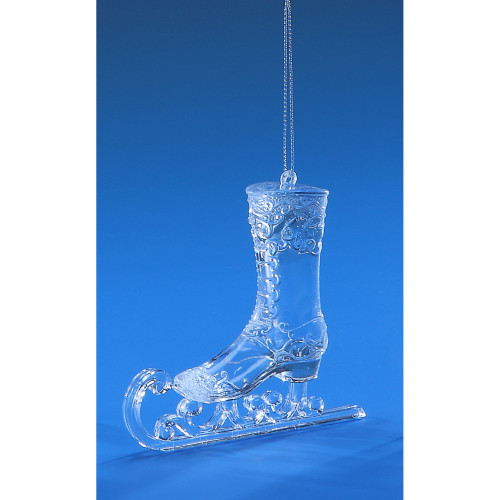 Set of 6 Clear Floral Ice Skate Glossy Finished Hanging Christmas Ornaments 6.25"