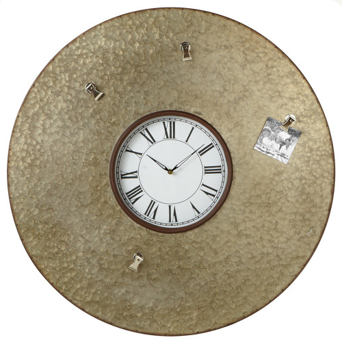 32" Black and White Magnetic Round Galvanized Metal Wall Clock with Clips