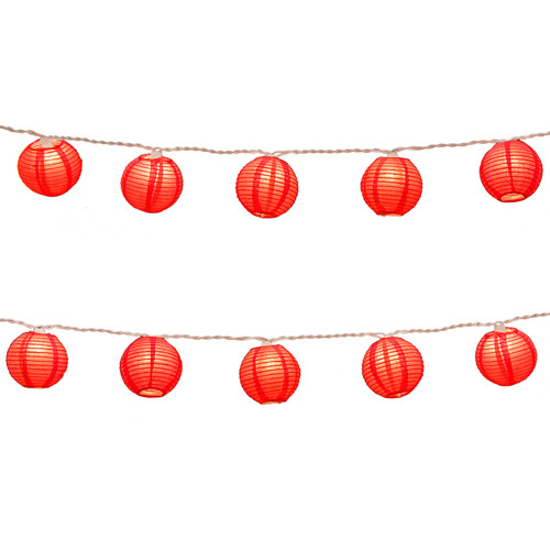 10-Count Hanging White Wire Red Pumpkin-Designed Paper Lantern Christmas Lights