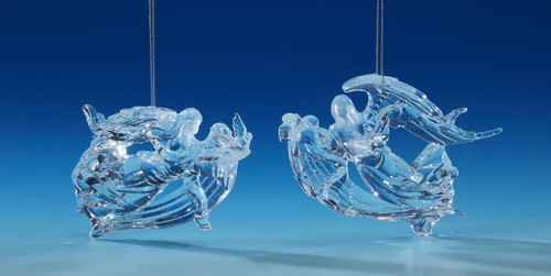 Set of 4 Clear Winged Angel Christmas Ornaments 4.5"