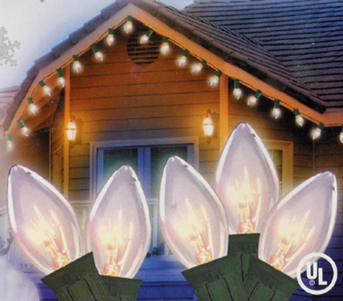 25-Count Clear Transparent C9 Christmas Lights - Green Wire