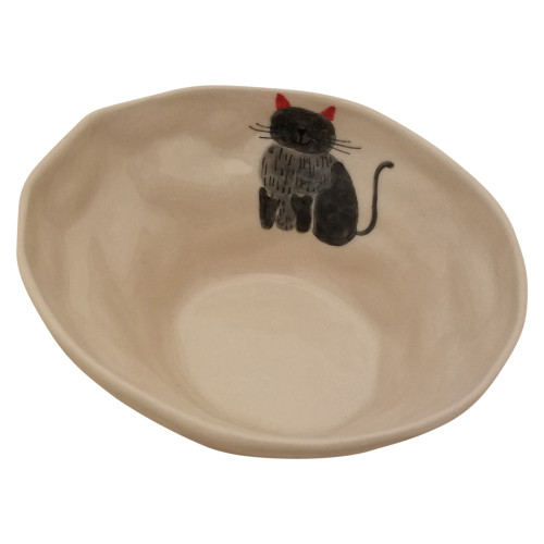 2.25" Beige Fascinating Hand-Painted Cat Design Small Bowl