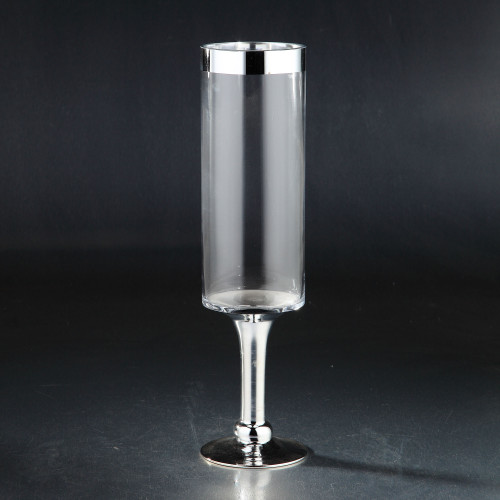 15.5" Silver and Clear Cylindrical Glass Flower Vase