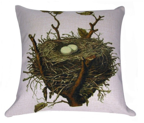Vintage Springtime Bird Nest Antique Style Decorative Accent Throw Pillow with Insert 18”
