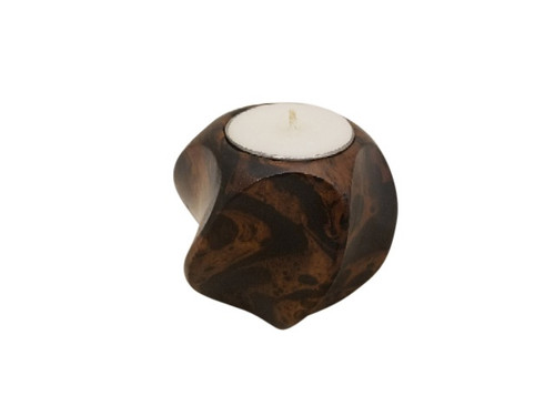 Set of 2 Brown and Black Unique Mango Wood Marble Spiral Candle Holder, 3"