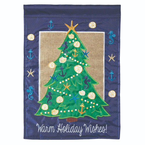 Blue and Green "Warm Holiday Wishes" Printed Large Garden Flag 42" x 29"