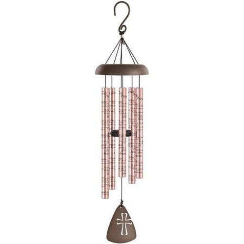 30" Brown and Rose Pink Lord's Prayer Printed Sonnet Wind Chime with Cross Design Sail