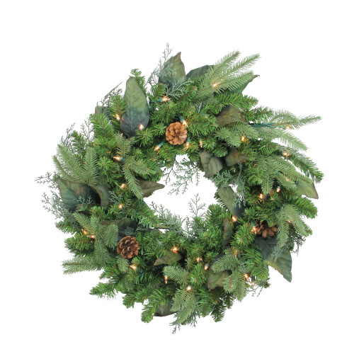Real Touch™? Pre-Lit Mixed Winter Pine Artificial Christmas Wreath - 24" - Clear Lights