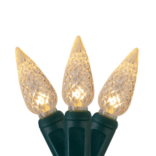 70 Warm White LED Faceted C6 Twinkling Christmas Lights - 23.5 ft Green Wire