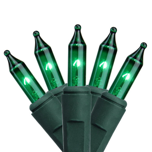 100-Count Green Mini Constant ON Christmas Light Set, 41.2ft Green Wire