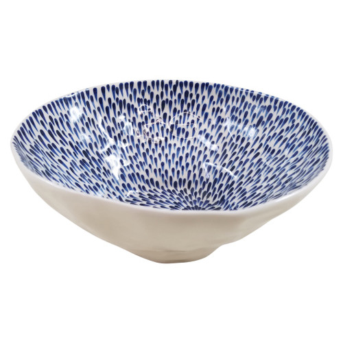 9.5" Blue and White Elegant Teardrop Designed Large Serving Bowl