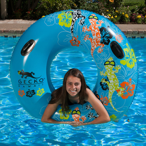 54" Inflatable Blue and Orange Gecko Swimming Pool Inner Tube