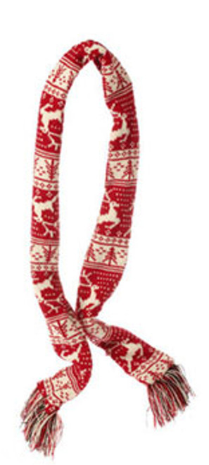 59" Alpine Chic Red and Cream Knit Reindeer and Tree Nordic Christmas Scarf Ornament