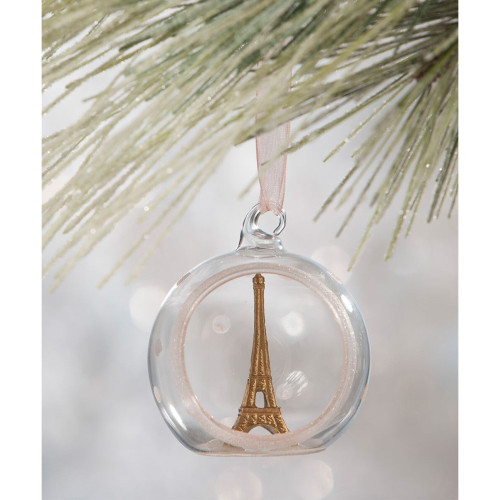 Set of 6 Clear and Gold Glittering Eiffel Tower Hanging Christmas Ornaments 9.5"