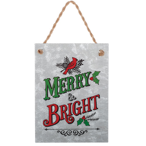 7.5" Red and Green "Merry and Bright" with Cardinal Christmas Tree Ornament