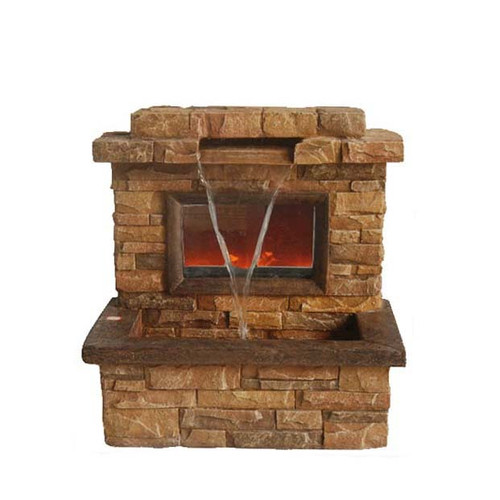 24.75" Faux Stone Fireplace Waterfall Outdoor Garden Water Fountain