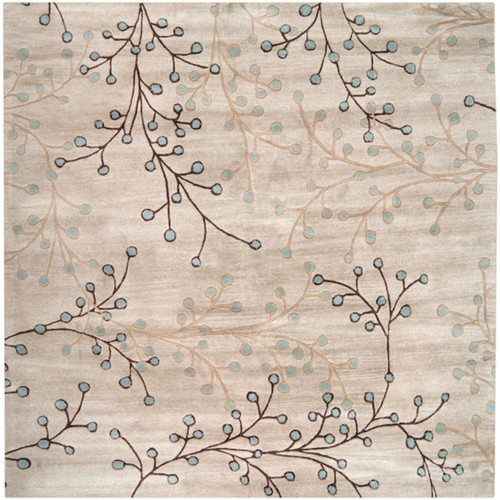 4' x 4' Fair Enoki Oyster Gray and Sepia Brown Square Area Throw Rug