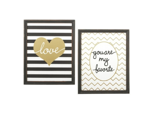 Set of 4 White and Brown Framed "Love" and "Favorite" Sign Decor 14"