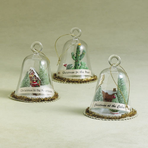 4" Clear "Christmas In The Desert" Glass Dome Bell Ornament