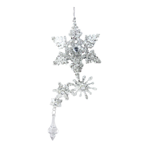 7.75" Silver Glittered and Jeweled Snowflake Cluster Christmas Ornament