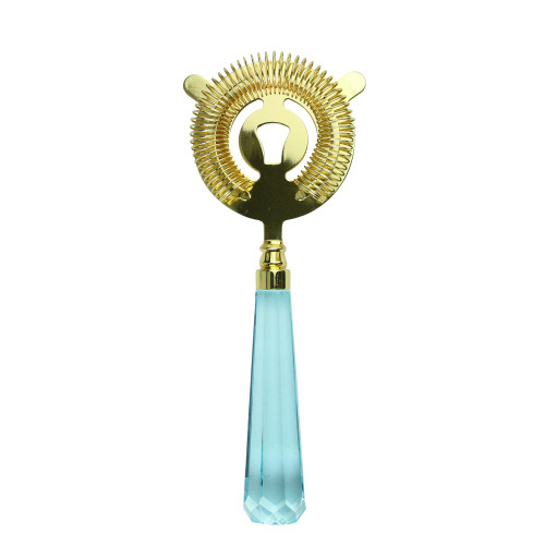 9" Transparent Turquoise and Gold Stainless Steel Bar Cocktail Strainer
