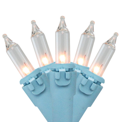 50-Count Clear Mini Christmas Light Set, 17ft Blue Wire