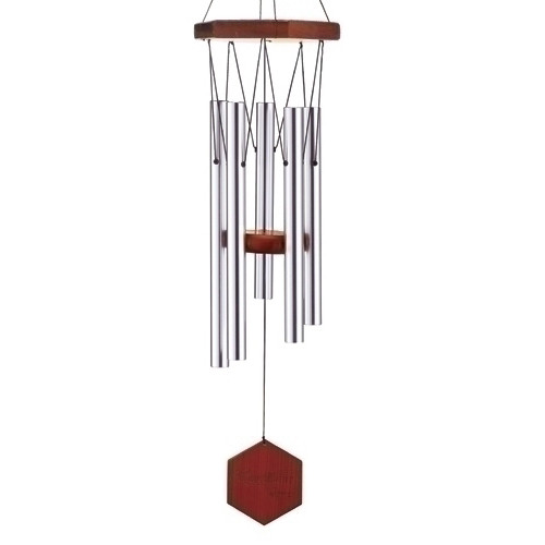26" Brown and Silver Elm Wood Diamond Line Wind Chime