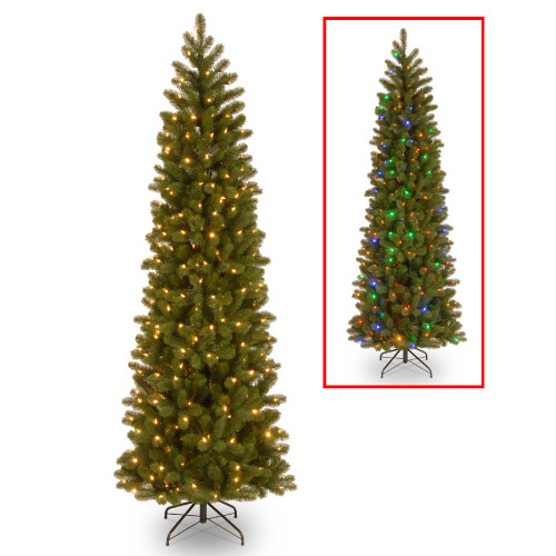 6.5’ Pre-Lit Downswept Douglas Slim Fir Artificial Christmas Tree, Dual Color LED Lights