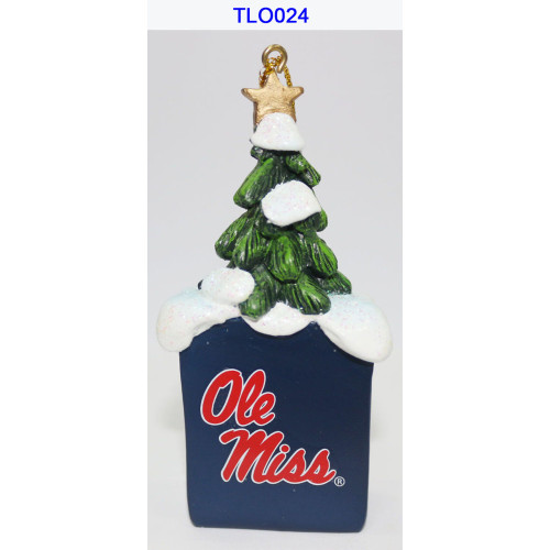 3" Red and Blue Tree Hanging Christmas Ornament with Ole Miss Rebels Logo