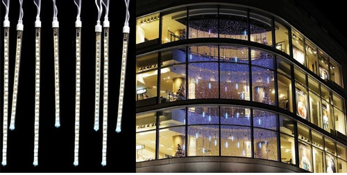 124 Pure White LED Dripping Icicle Tube Christmas Lights - 6.9 ft White Wire